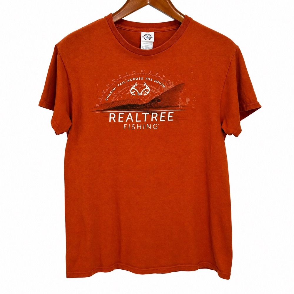Realtree Fishing Mens Medium Graphic T-Shirt Burnt Orange Short Sleeve Delta Tag